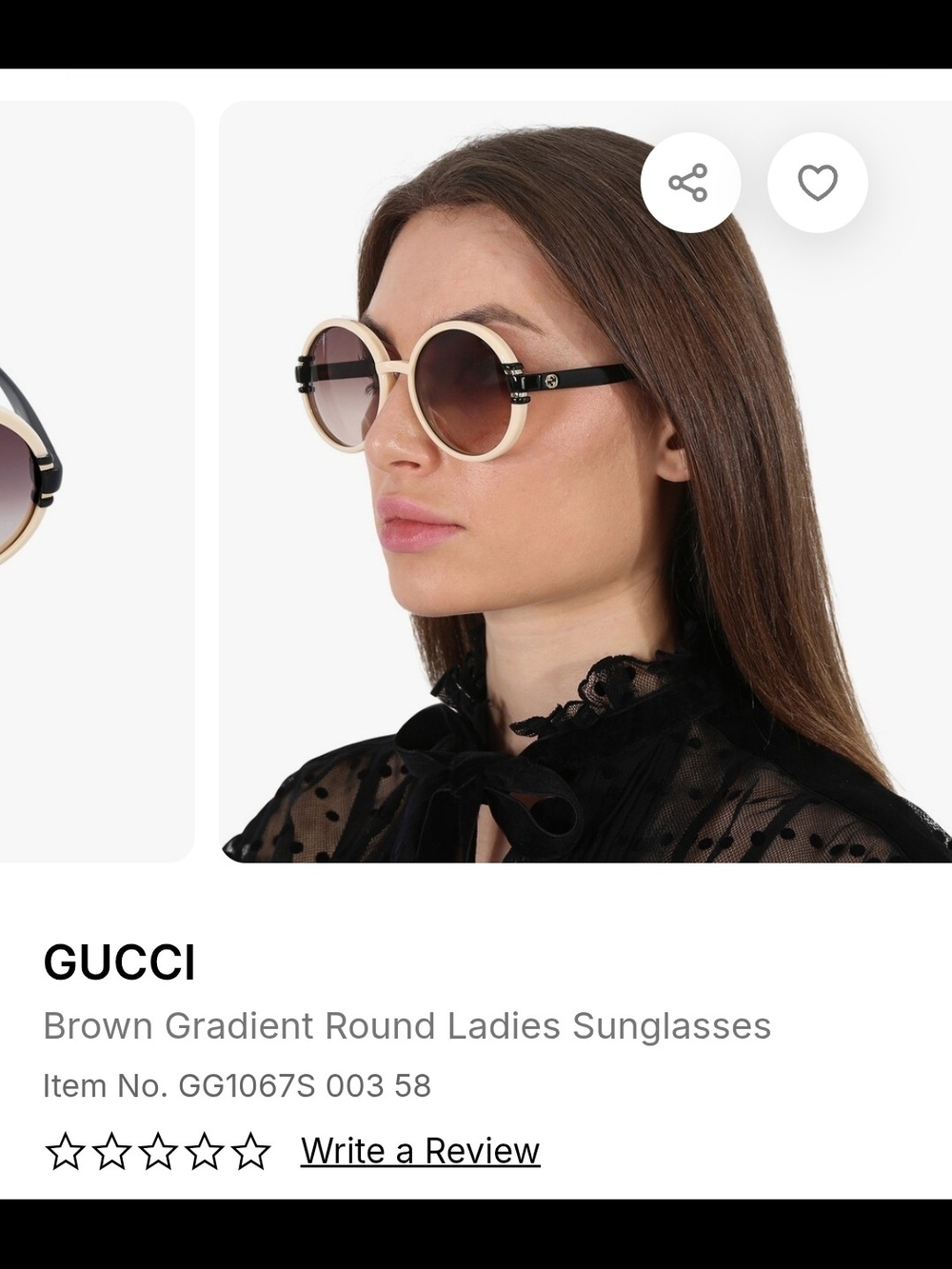 Gucci Round Sunglasses, Cream & Black, Made In Japan - Picture 3 of 7